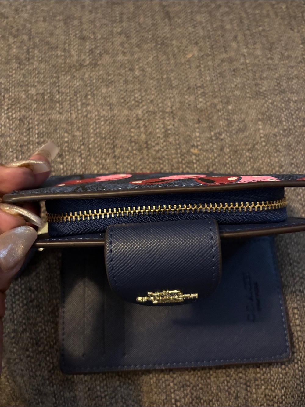 Coach Navy Blue Cherry Print Wallet - Picture 3 of 4
